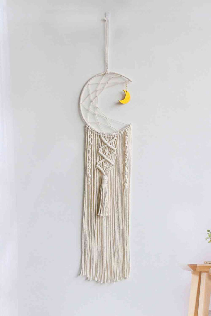 Light Gray Let The Moon Guide You Bohemian Hand-Woven Moon Macrame Wall Hanging Gifts