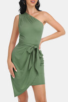 Beige Tie Front One-Shoulder Sleeveless Dress Clothing