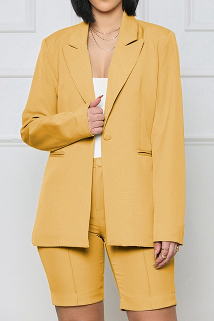 Tan Long Sleeve Blazer and Shorts Set Outfit Sets
