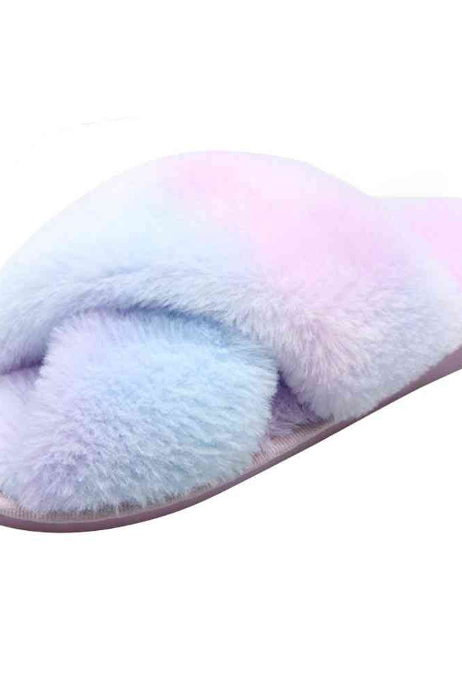 Lavender Faux Fur Crisscross Strap Slippers Gifts