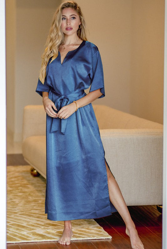 Steel Blue Sammantha Satin Maxi Dress Dresses