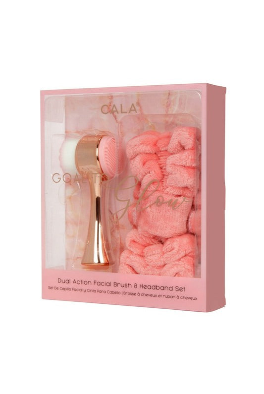 Dark Salmon Rose Gold Goal to Glow Dual action facial brush & headband set Bath & Body Gift Sets