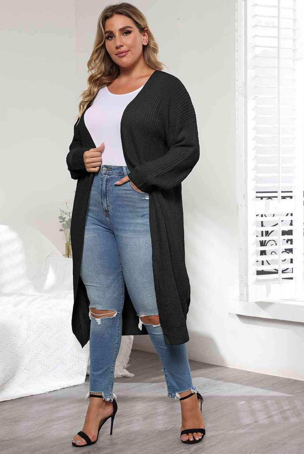 Light Gray Plus Size Open Front Long Sleeve Cardigan Plus Size Clothes