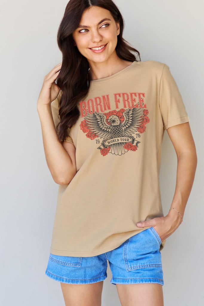 Gray Simply Love Full Size BORN FREE 1976 WORLD TOUR Graphic Cotton T-Shirt Graphic Tees