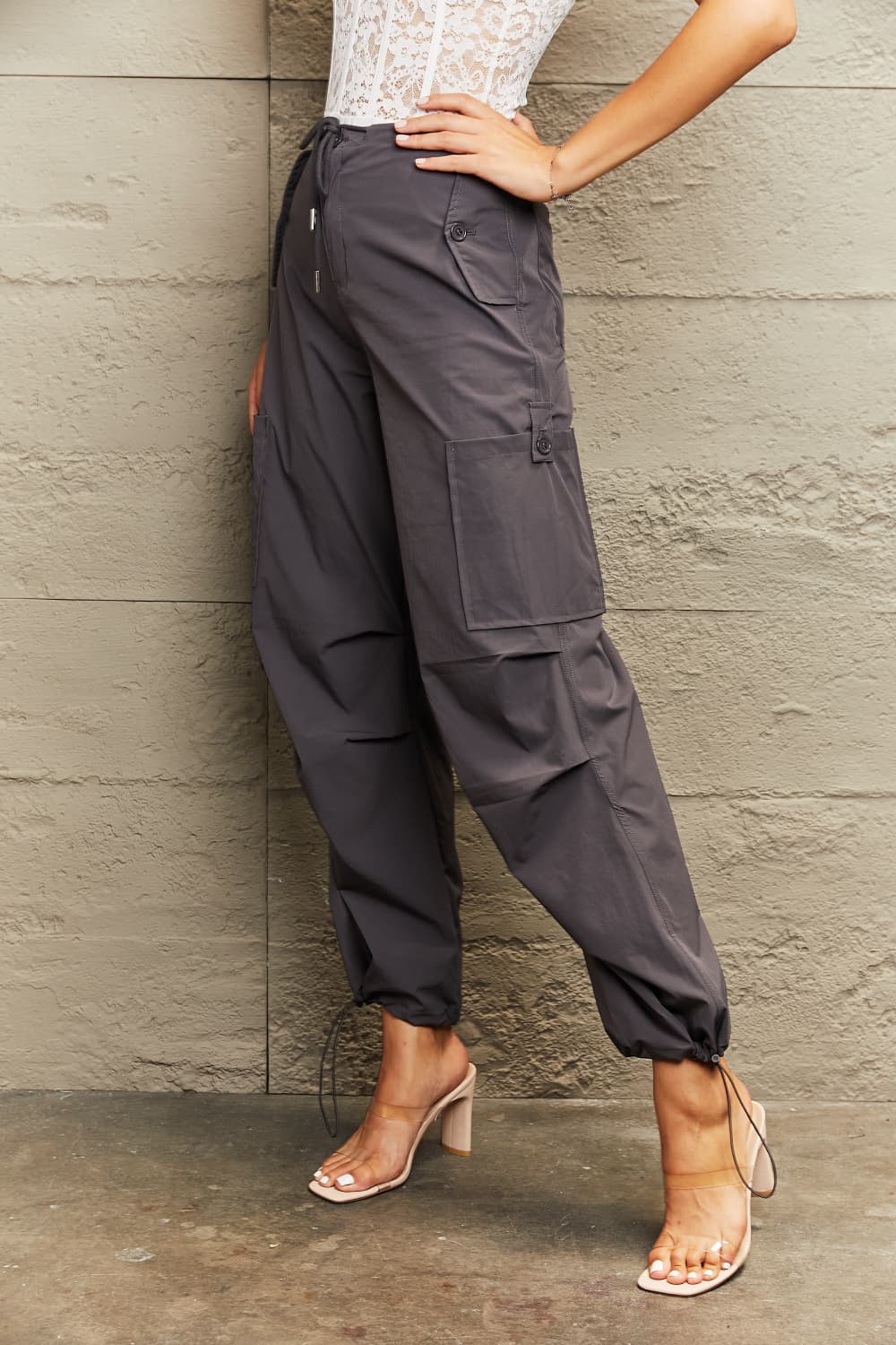 Rosy Brown Drawstring Waist Joggers with Pockets Clothing
