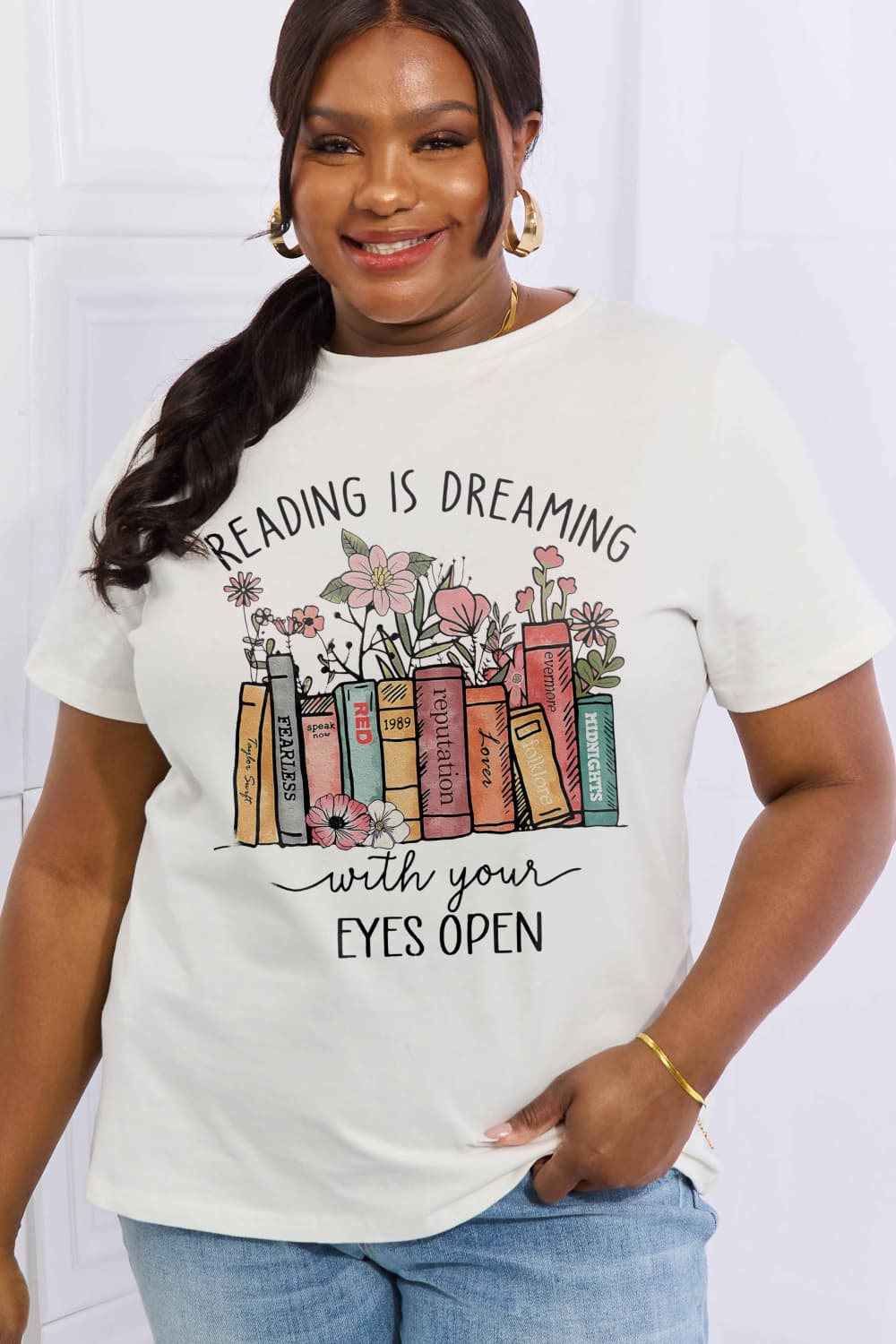 Light Gray Simply Love Simply Love Full Size READING IS DREAMING WITH YOUR EYES OPEN Graphic Cotton Tee