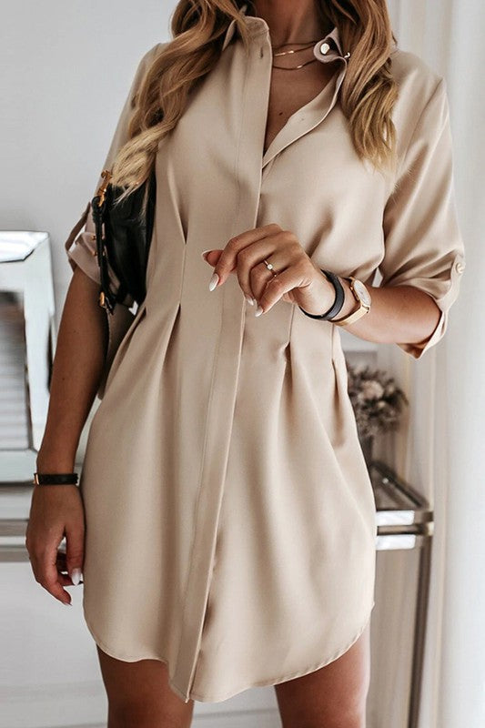 Rosy Brown Kali Button Down Shirt Dress Dress