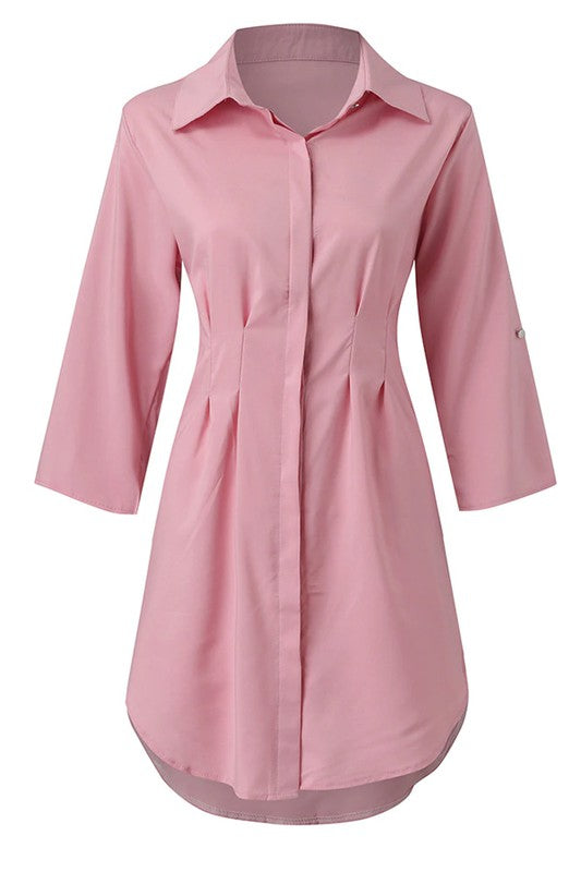 Rosy Brown Kali Button Down Shirt Dress Dress