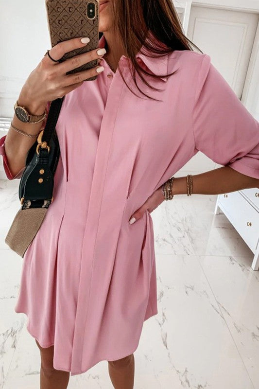 Rosy Brown Kali Button Down Shirt Dress Dress