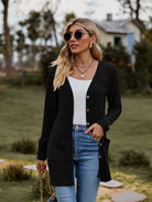 Dark Slate Gray Ribbed Button-UP Cardigan with Pockets