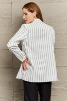 Rosy Brown Striped Lapel Collar Long Sleeve Blazer Clothing