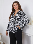 Black Easing Into My Lifestyle Plus Size Printed Long Sleeve V-Neck Blouse Plus Size Tops