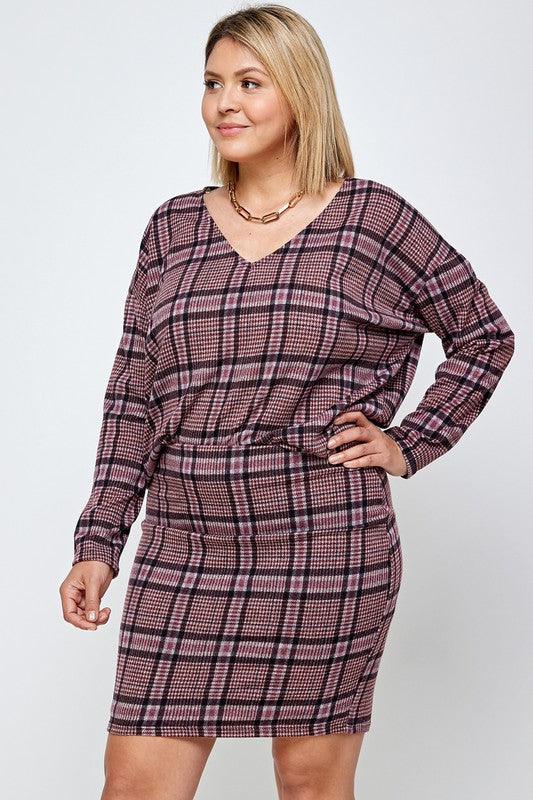 Lavender Amanda Plaid Plus Size Skirt Set Outfit Sets