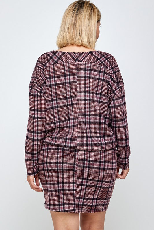 Dim Gray Amanda Plaid Plus Size Skirt Set Outfit Sets