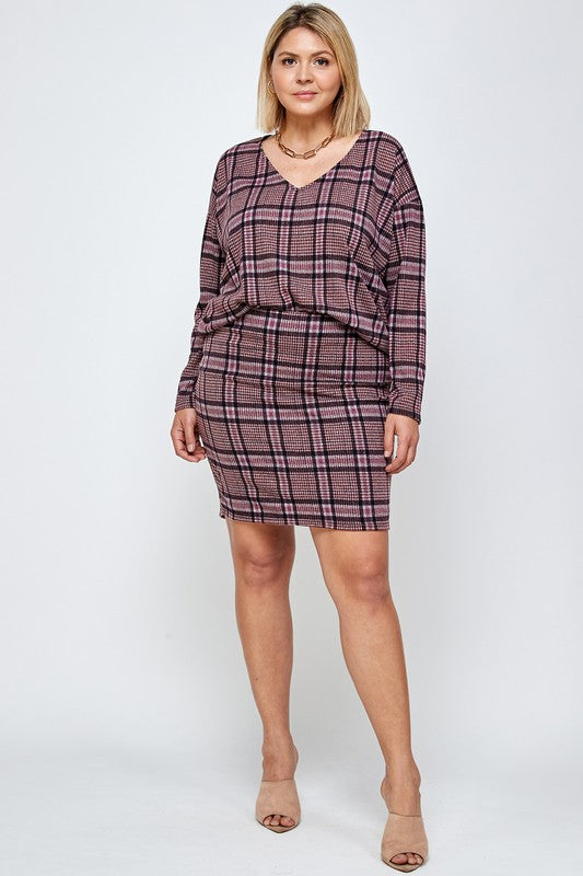 Lavender Amanda Plaid Plus Size Skirt Set Outfit Sets