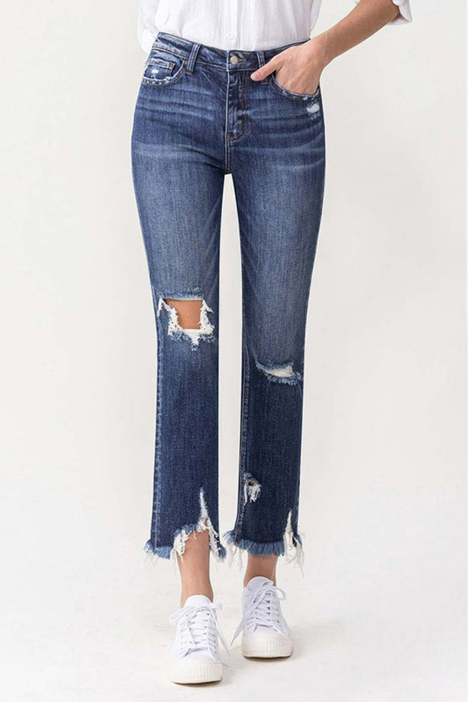 Dark Slate Gray Lovervet Jackie Full Size High Rise Crop Straight Leg Jeans Pants