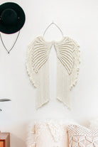 Antique White Macrame Angel Wings Wall Hanging Home