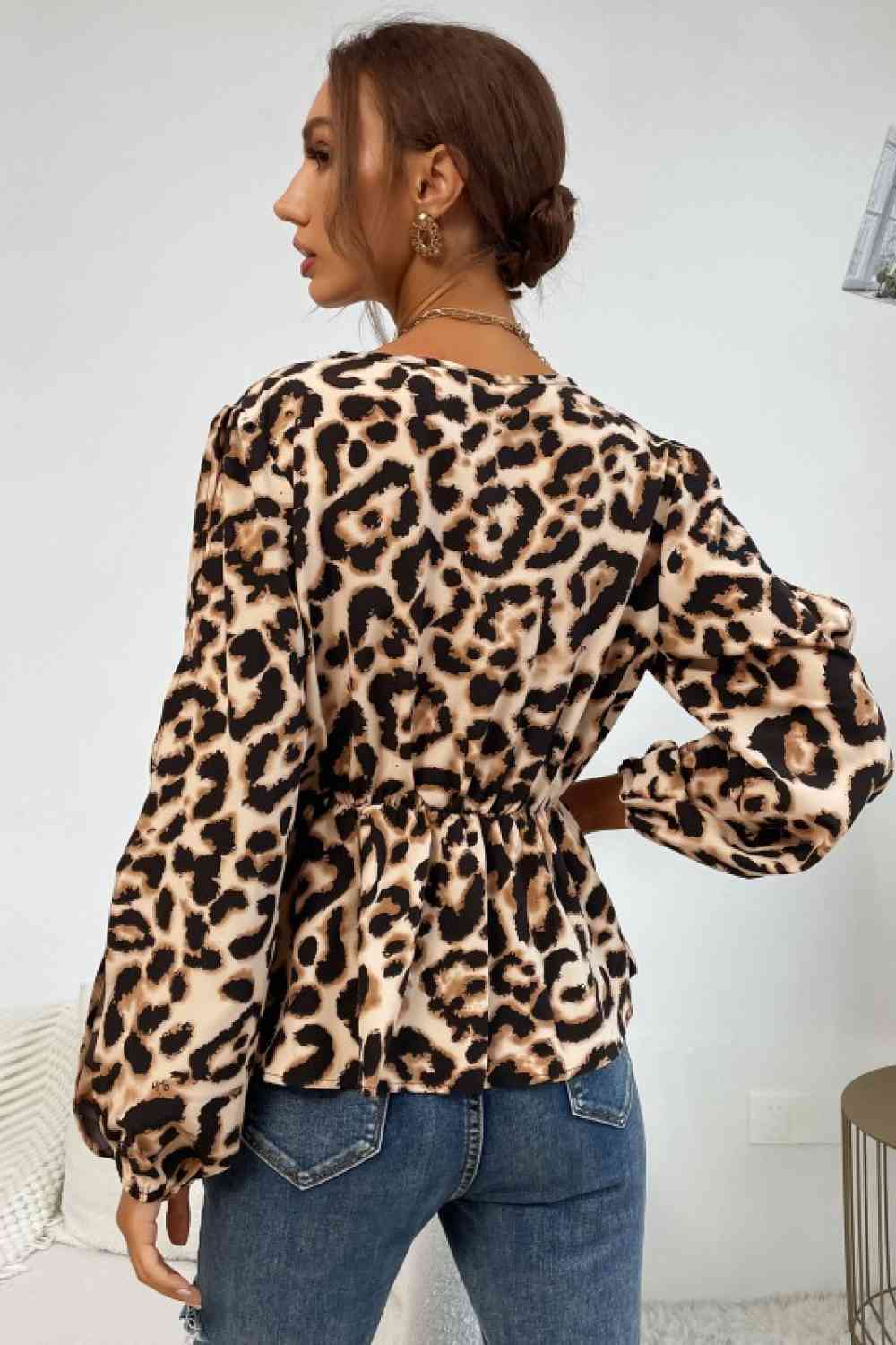 Dark Slate Gray Leopard Puff Sleeve Blouse Trends