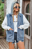 Light Slate Gray Sleeveless Denim Top with A Detachable Hood Denim