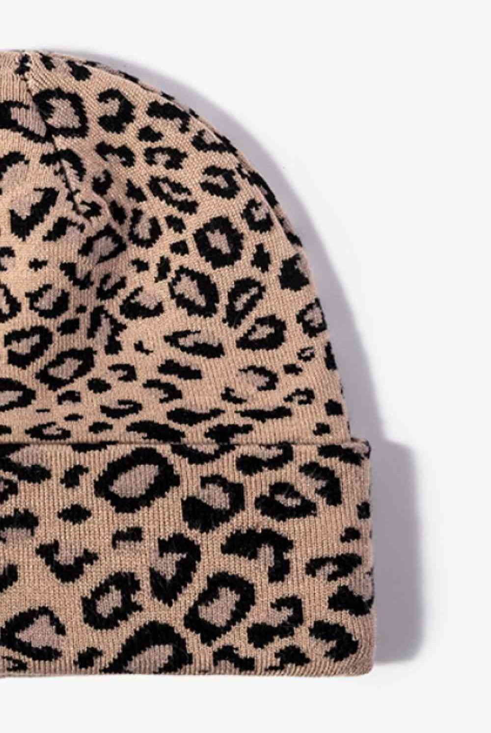 Light Gray Leopard Pattern Cuffed Beanie Winter Accessories