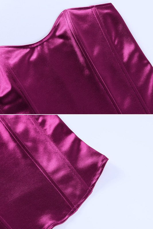 Dark Red Starfire Satin Magenta Corset Crop Top Shirts & Tops