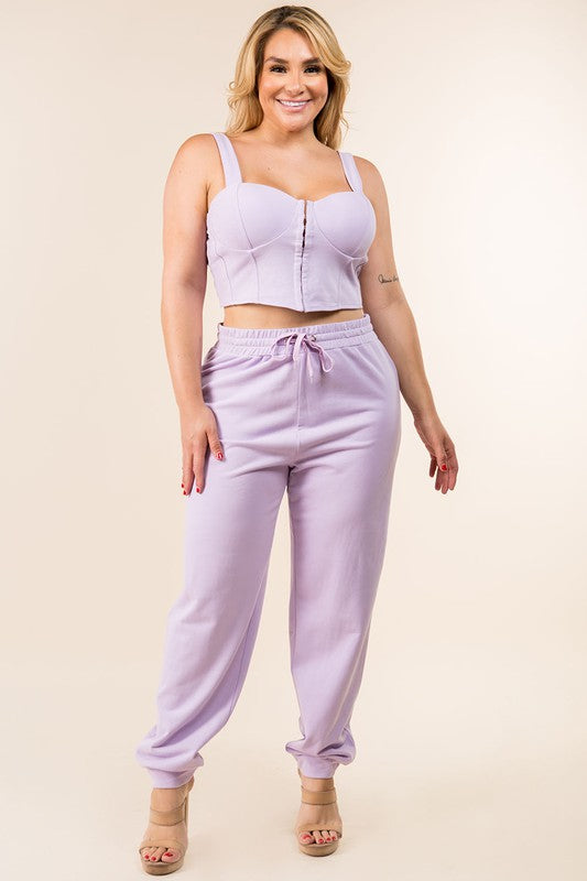 Antique White KeKe Lavender Plus Size Corset and Jogger Set Set