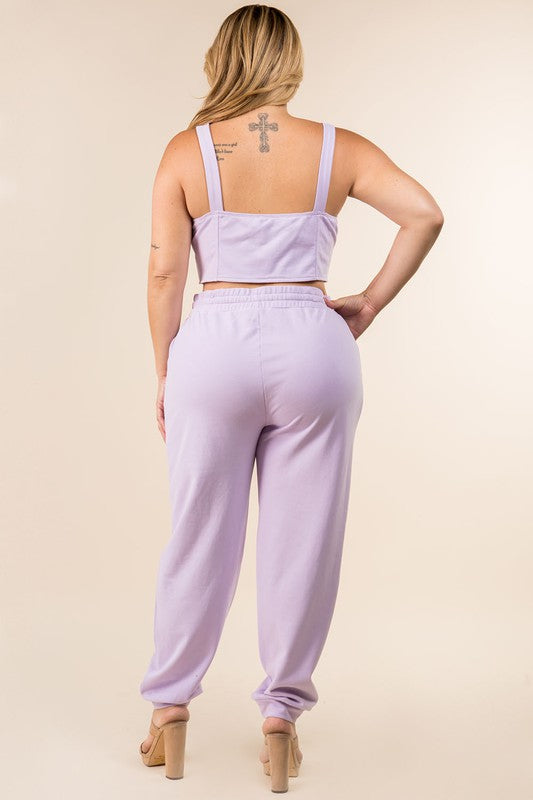 Light Salmon KeKe Lavender Plus Size Corset and Jogger Set Set