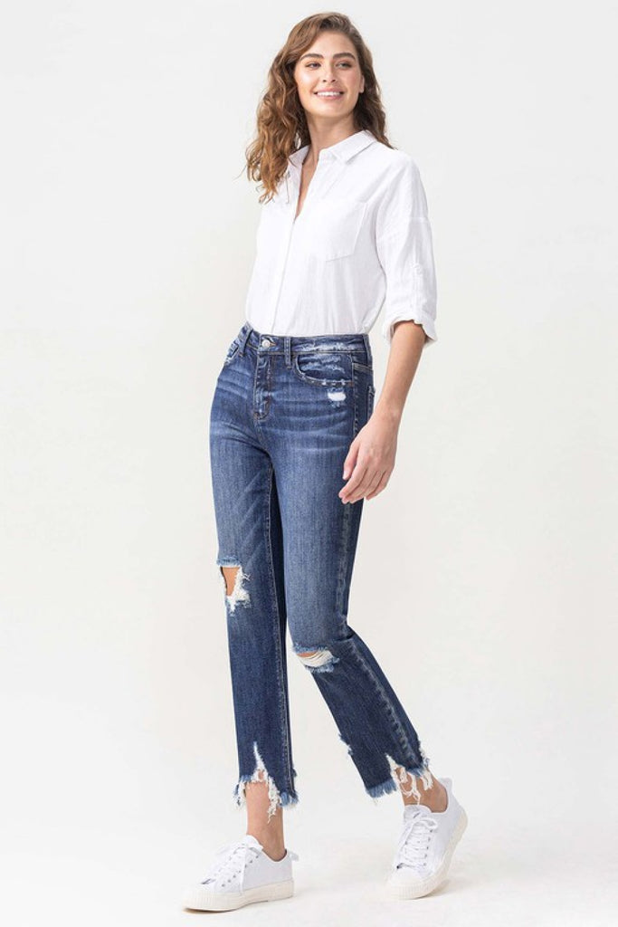 White Smoke Lovervet Jackie Full Size High Rise Crop Straight Leg Jeans Pants