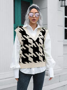 Light Gray Houndstooth V-Neck Sweater Vest Winter Accessories