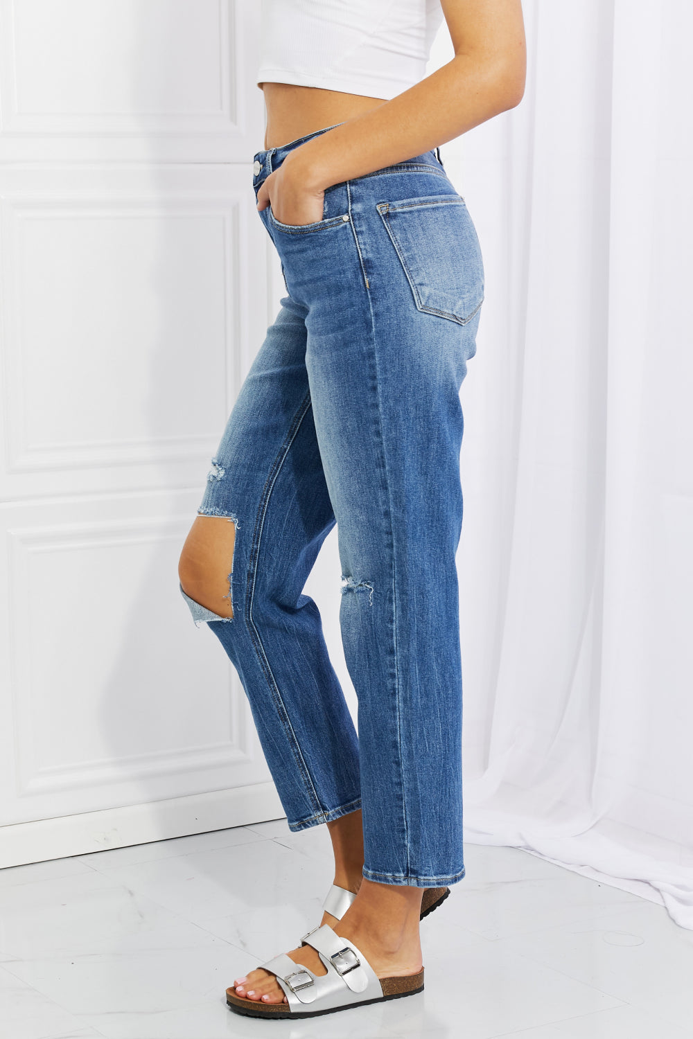 Light Gray RISEN Full Size Emily High Rise Relaxed Jeans Plus Size Clothes