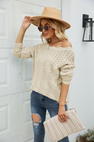 Light Gray Scalloped Boat Neck Openwork Tunic Sweater Shirts & Tops