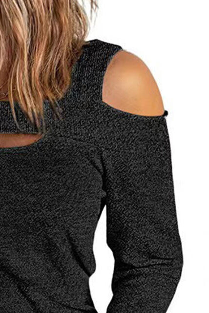 Black Full Size Cutout Cold Shoulder Blouse Plus Size Clothes