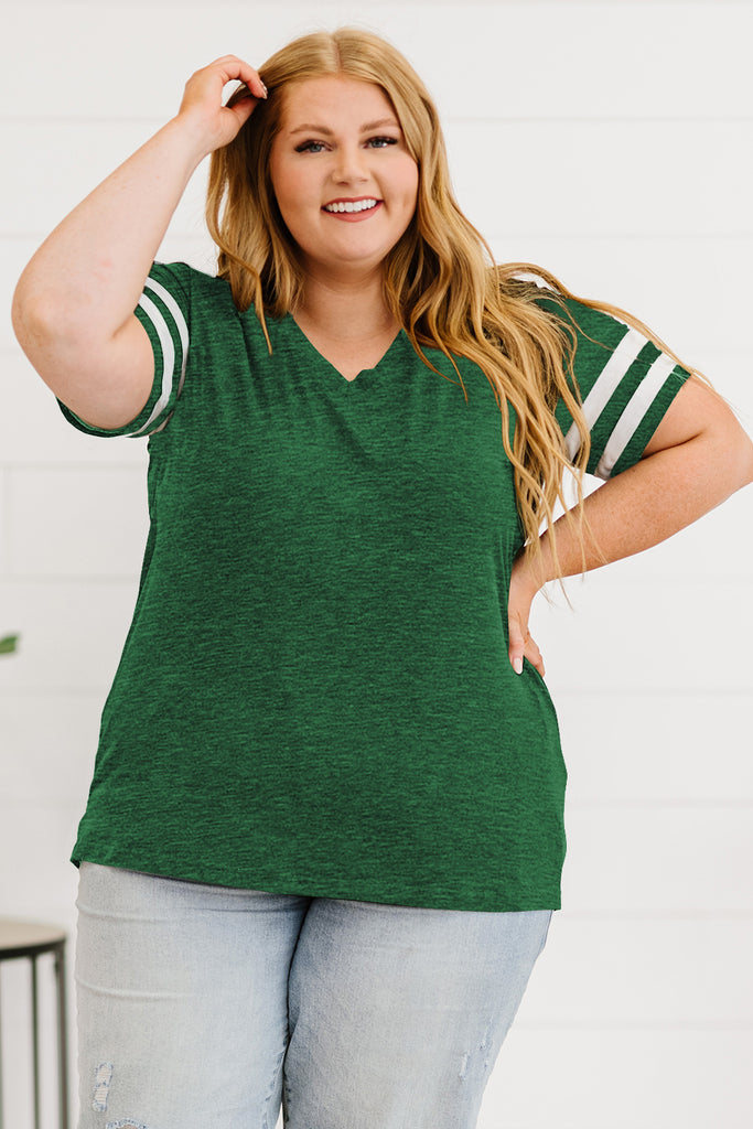 Dark Slate Gray Plus Size Striped V-Neck Tee Shirt Plus Size Clothes