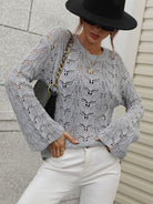 Dark Gray Don't Wait Up Openwork Dropped Shoulder Knit Top Sweaters
