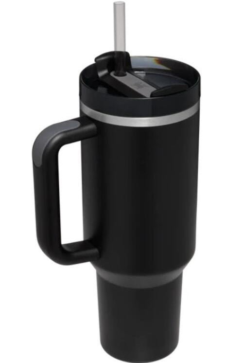 Black Stainless Steel Tumbler with Upgraded Handle and Straw Cups