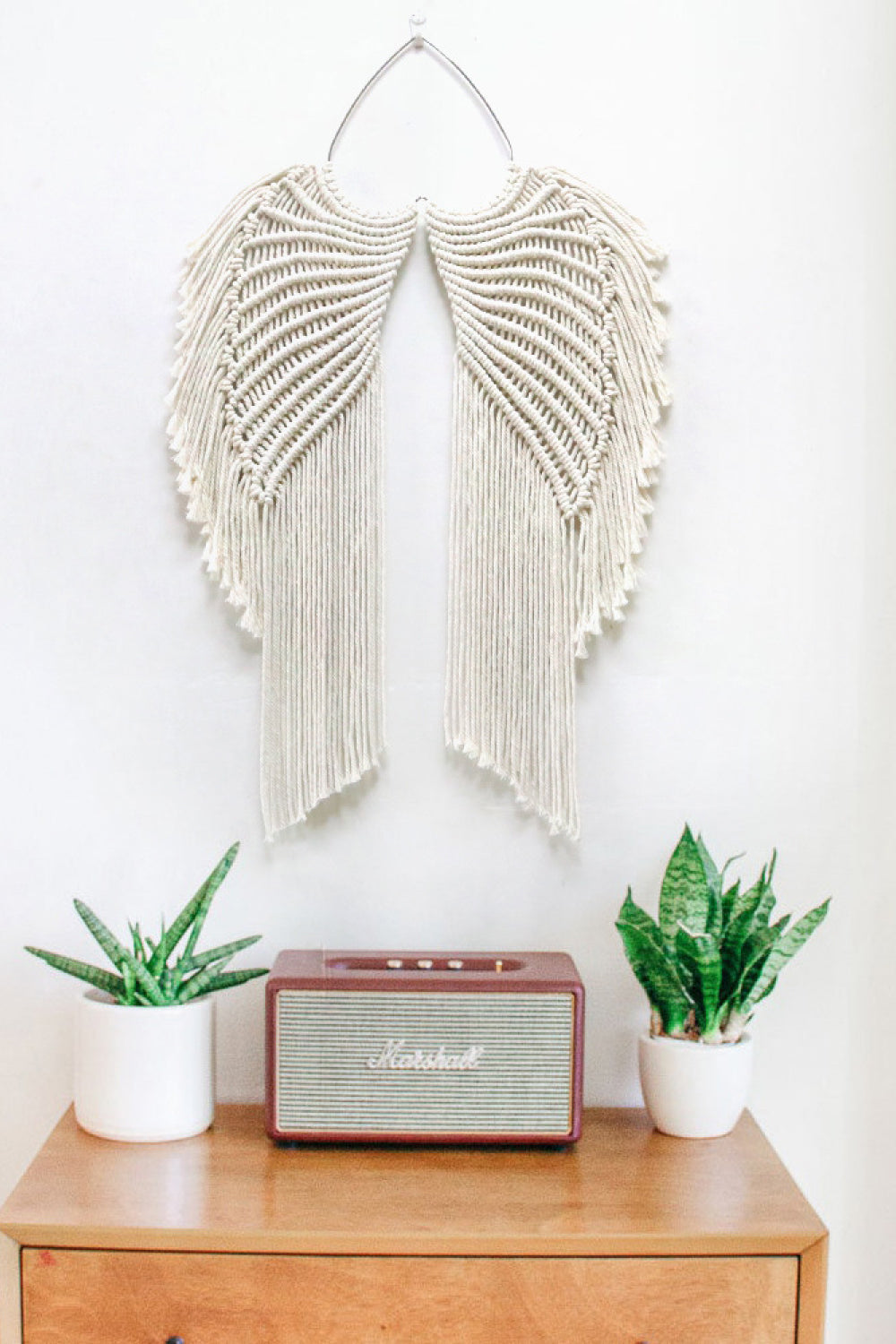 Antique White Macrame Angel Wings Wall Hanging Home