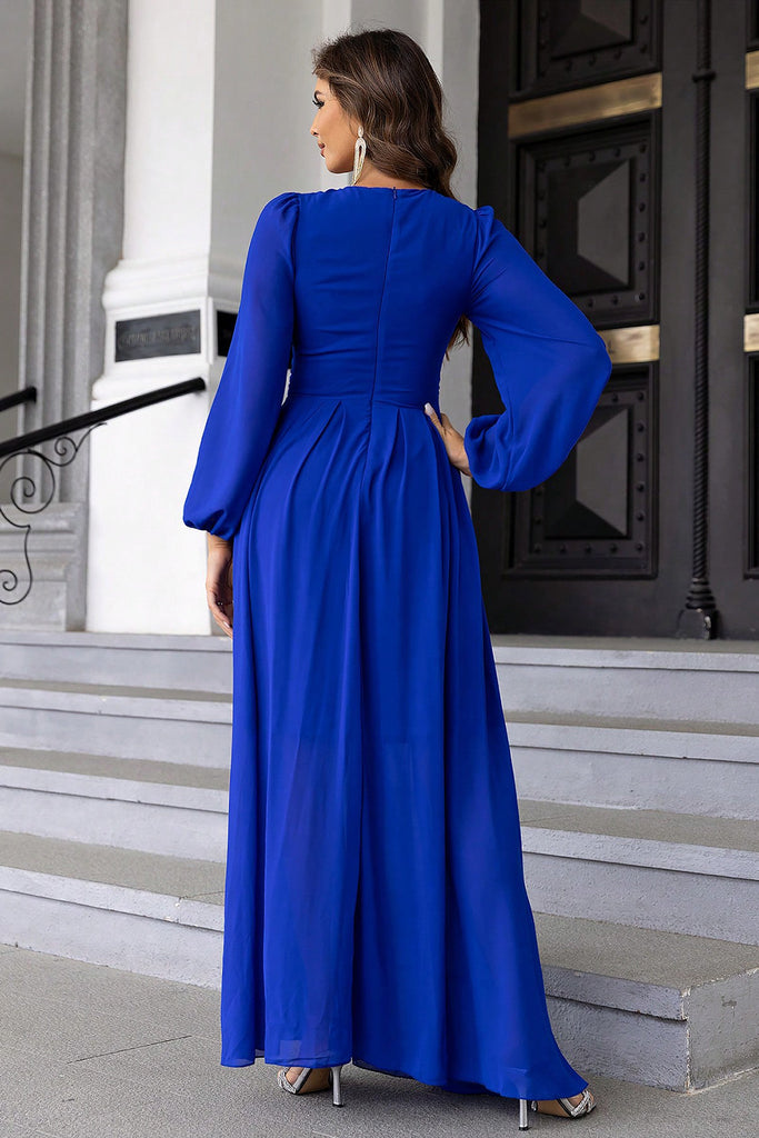 Dark Slate Blue Twist Front Cutout Long Sleeve Dress Formalwear