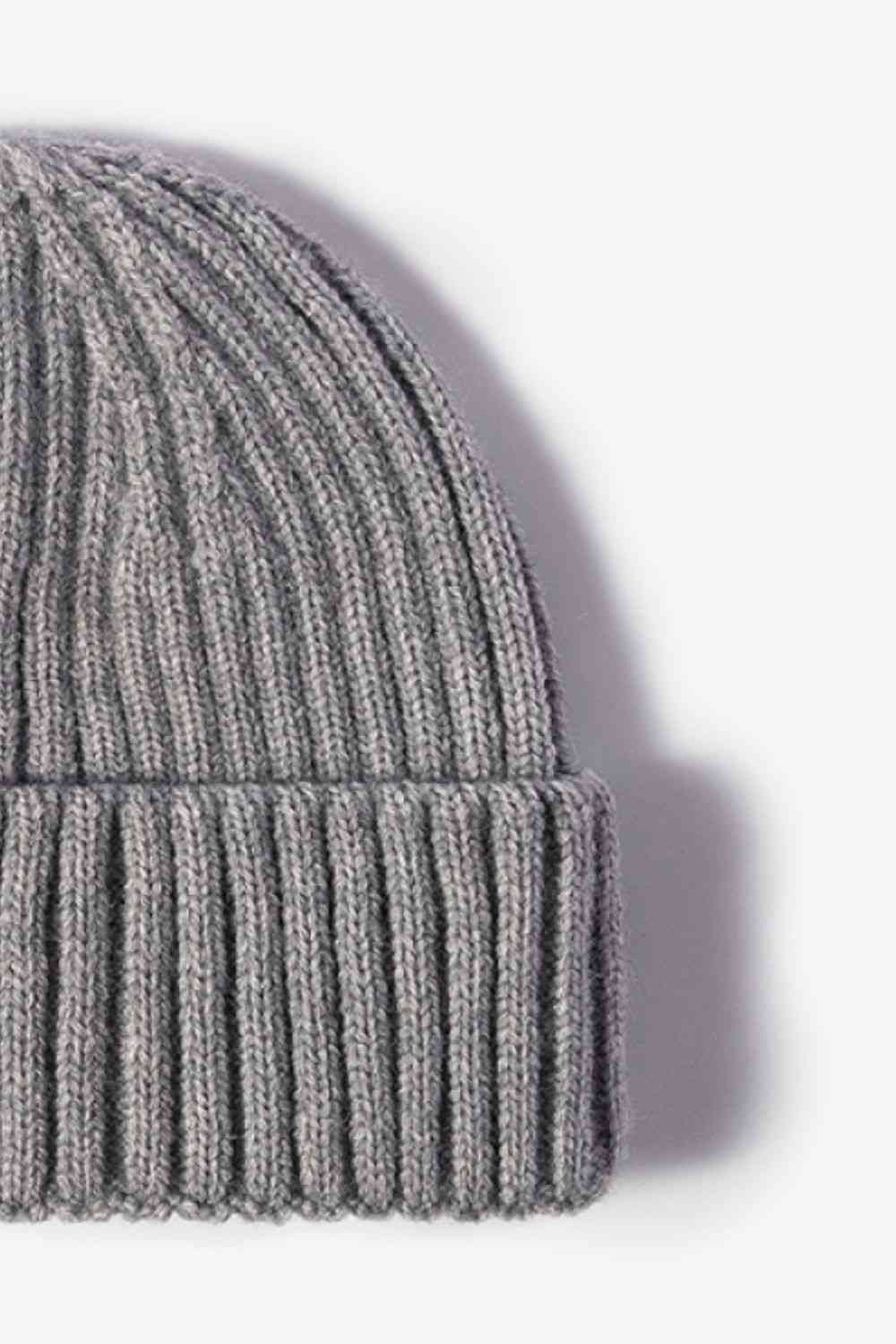 Light Gray Rib-Knit Cuff Beanie Winter Accessories