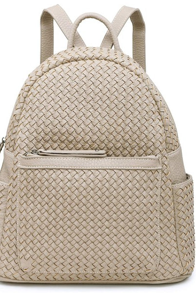 Dark Gray Impressed Woven backpack purse for women beige Bags/Purses