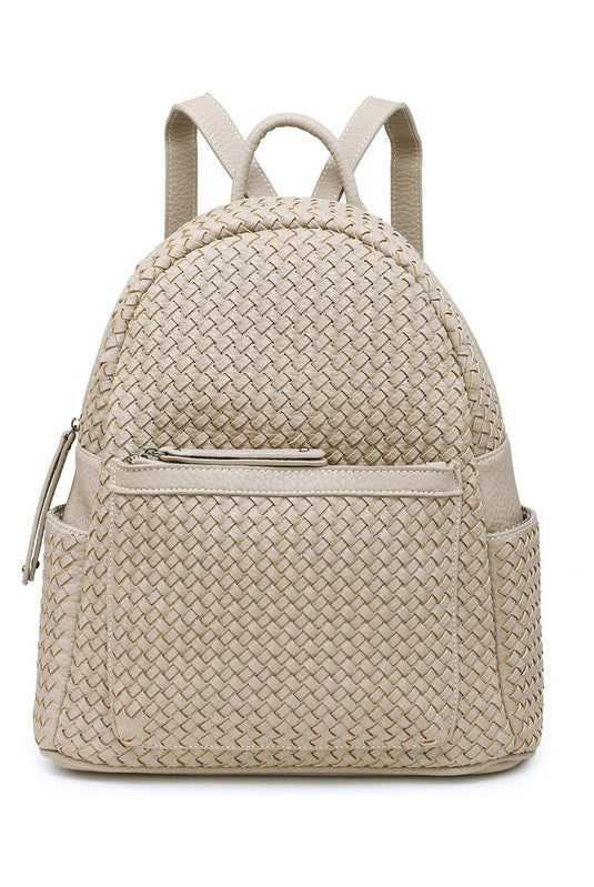 Dark Gray Impressed Woven backpack purse for women beige Bags/Purses