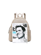 Light Gray Impressed Woven backpack purse for women beige Bags/Purses