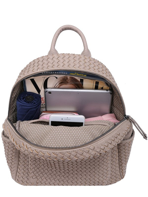 Rosy Brown Impressed Woven backpack purse for women beige Bags/Purses