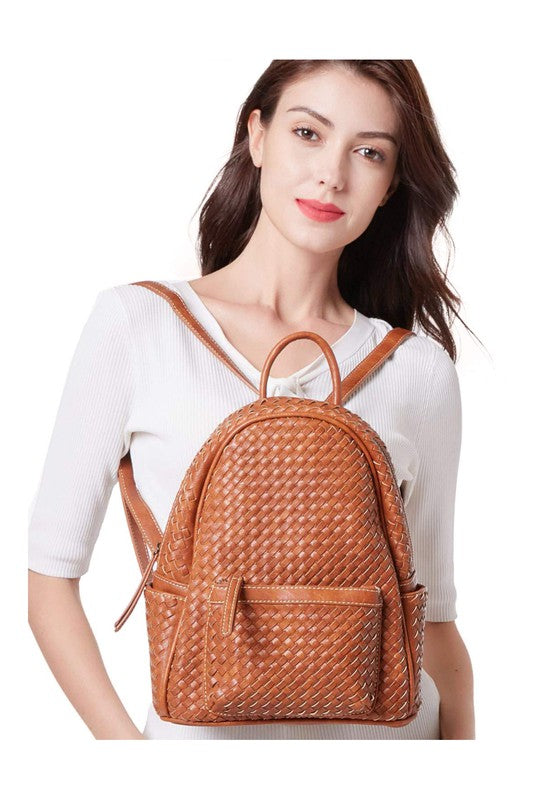 Thistle Effortlessly Beautiful Woven Backpack Purse- Camel Bags/Purses