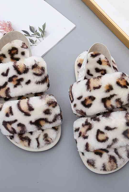 Gray Cozy Season Faux Fur Open Toe Slippers House Shoes