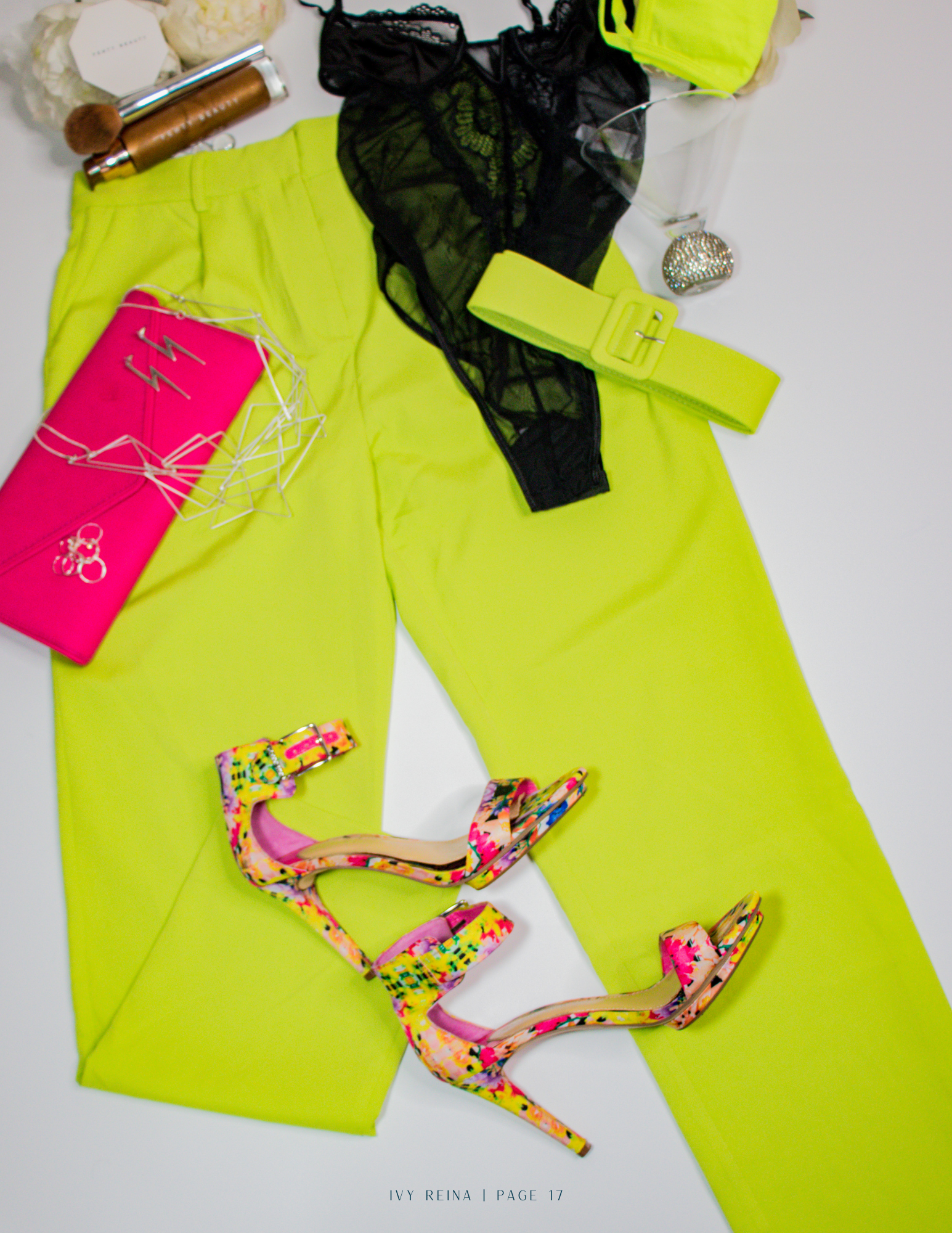 Yellow Green Nicole Slim Fit Belted Pocket Pants Pants