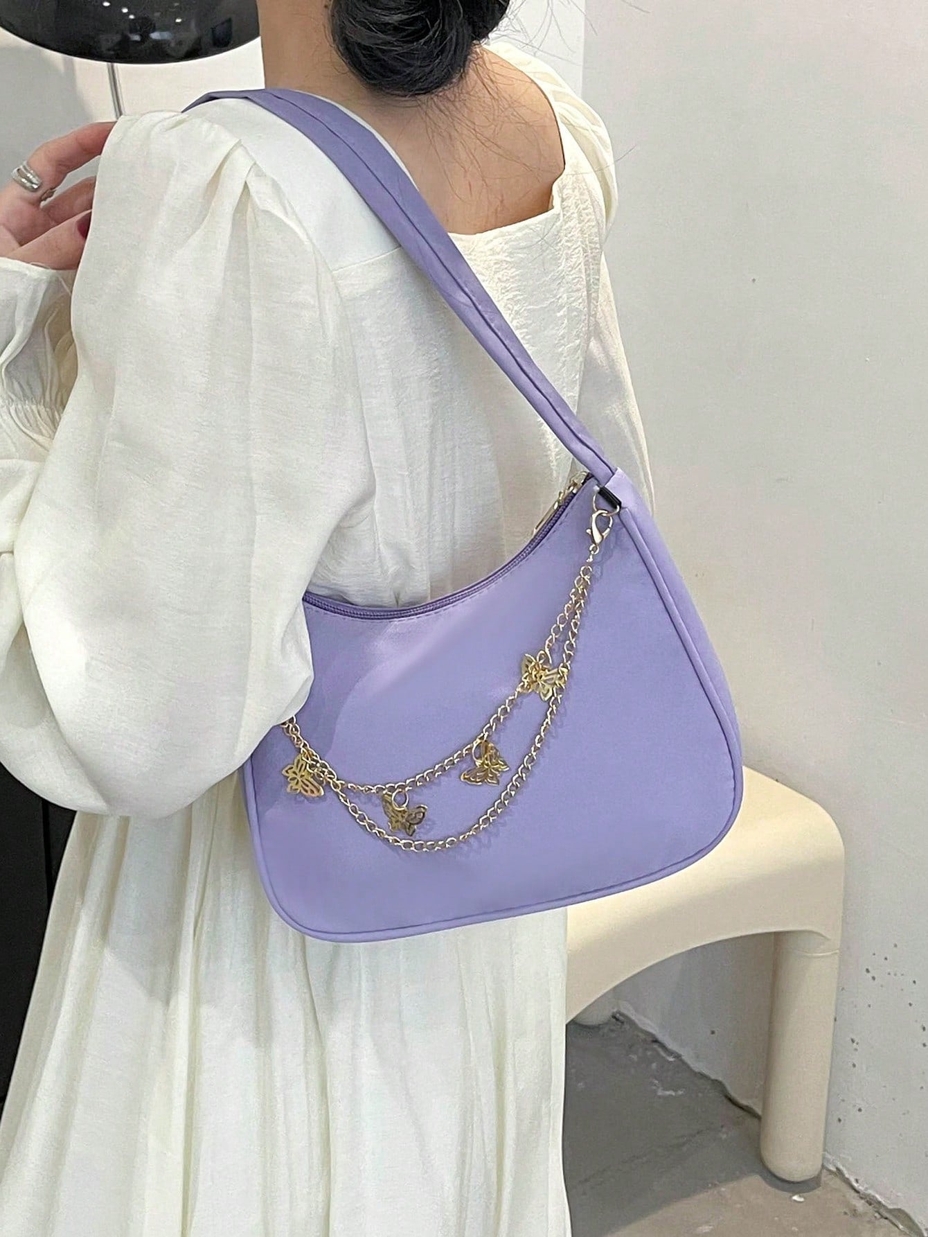 Gray Butterfly Charm Polyester Shoulder Bag Handbags