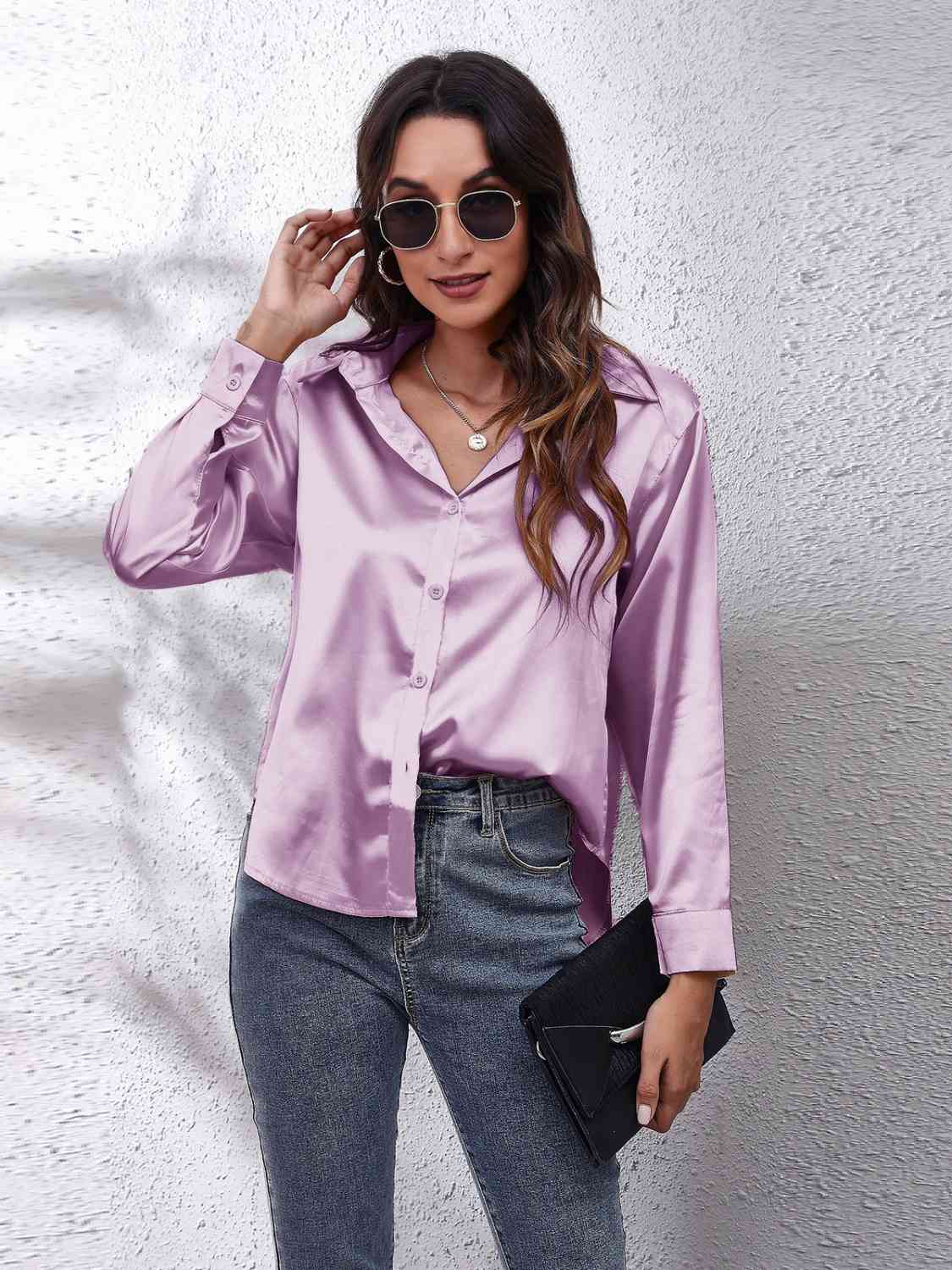 Thistle Collared Neck Buttoned Long Sleeve Shirt Plus Size Clothes