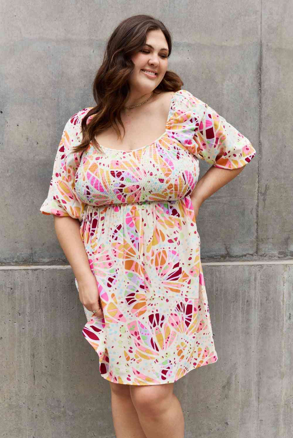 Rosy Brown ODDI Full Size Floral Print Mini Dress Clothing