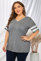 Gray Plus Size Striped V-Neck Tee Shirt Plus Size Clothes