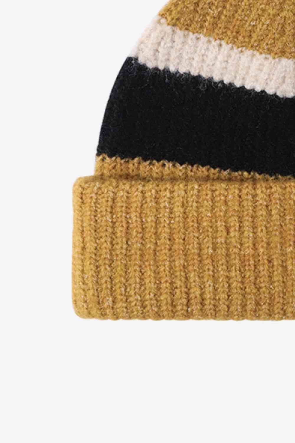 Black Tricolor Cuffed Knit Beanie Winter Accessories